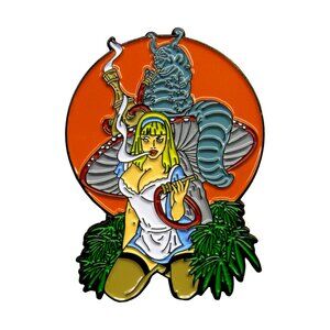 Alice Wonderland Parody Enamel Pin - Hookah Pot Caterpillar Funny Weed Gift NWT